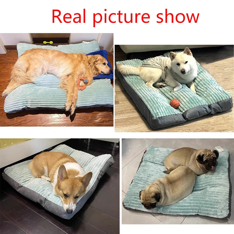 Large Dog Bed Soft Thicken Corduroy Pet Sleeping Mat Non-slip Oversize Pet Kennel Winter Warm Detachable Dogs Sofa Pet Supplies